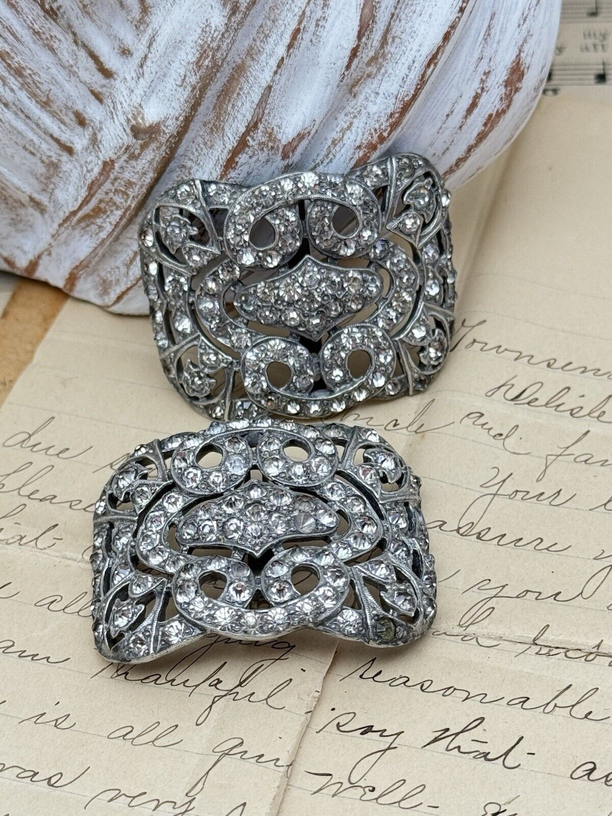 Antique Pair Rhinestone PASTE Buckles Shoes Belt etc 20th Century