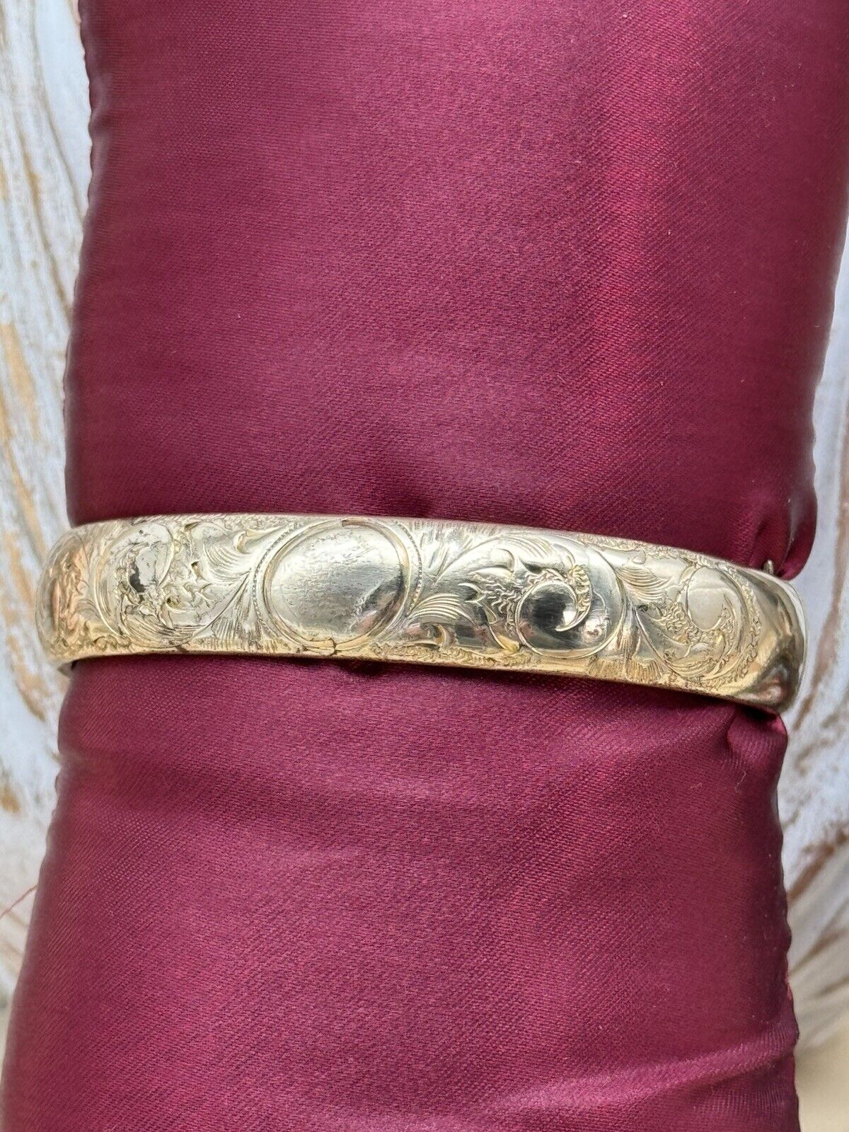 Antique Victorian GOLD FILLED Bangle Scroll Design Signed EMC. NO Monogram