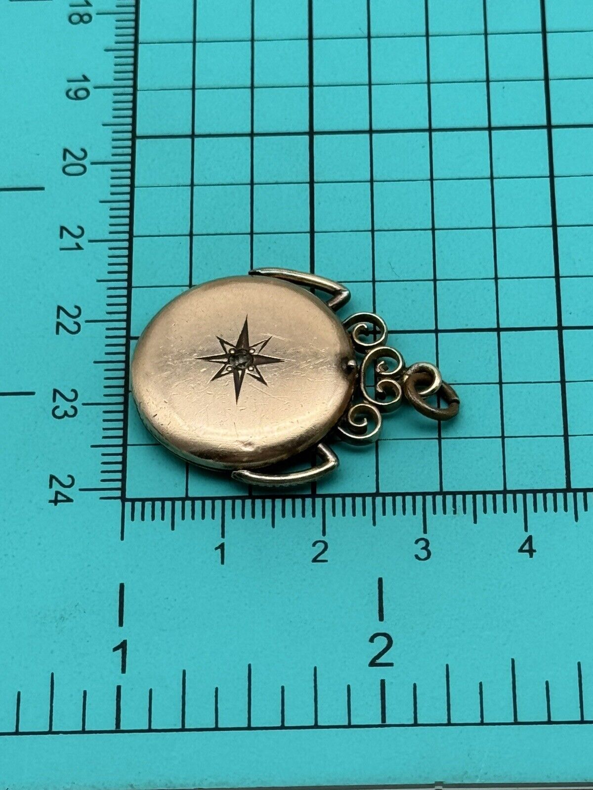 Antique Victorian Rose Gold Filled Photo Locket Star Scroll Work On Top