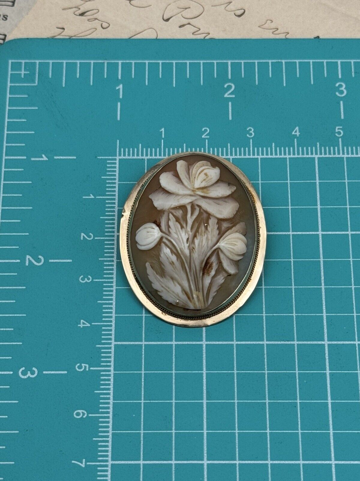 Vintage 14k Floral Shell Cameo Brooch Pendant Tubular Hinge EXQUISITE