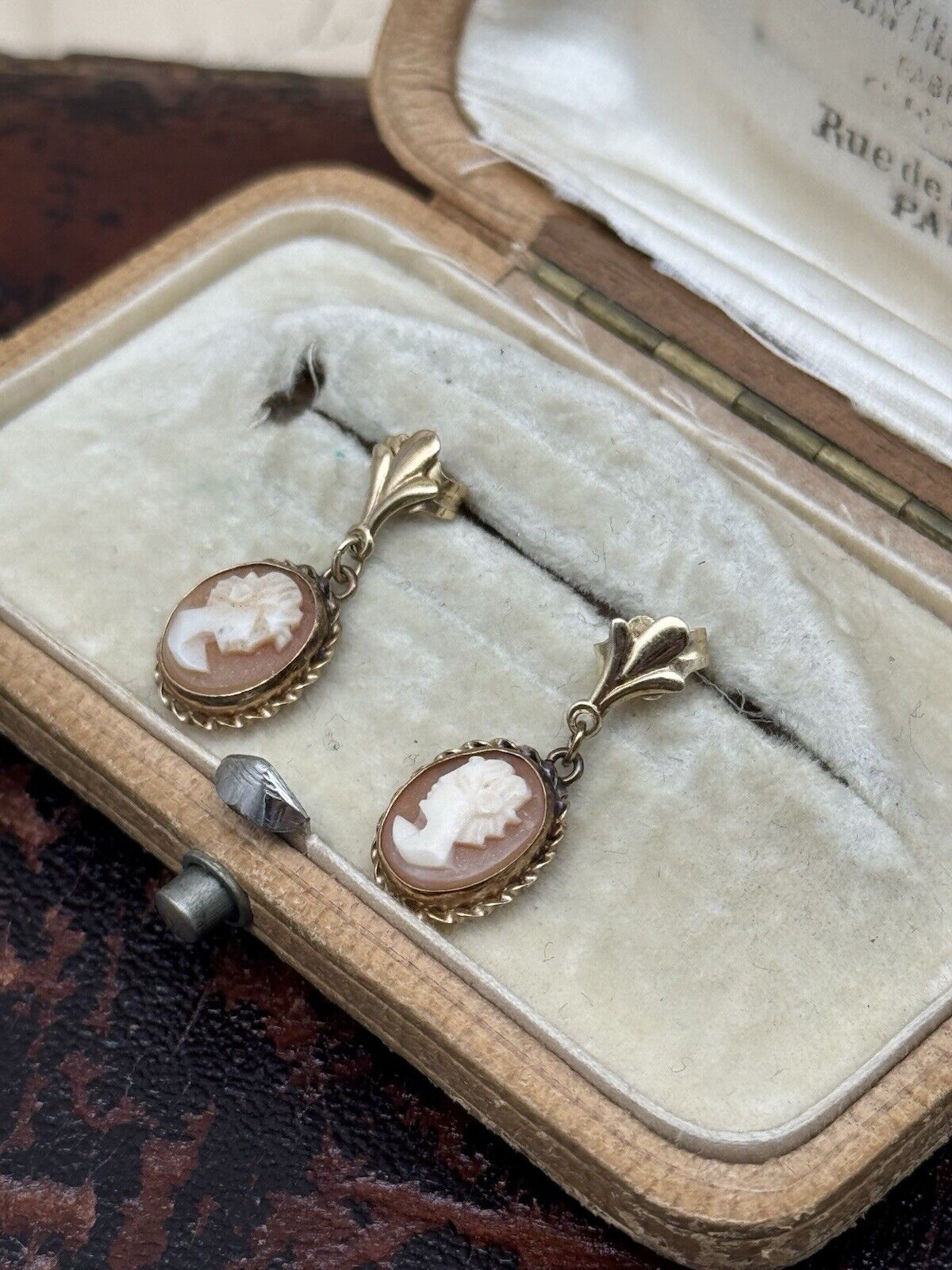 Vintage Goldtone Cameo Drop Earrings Post