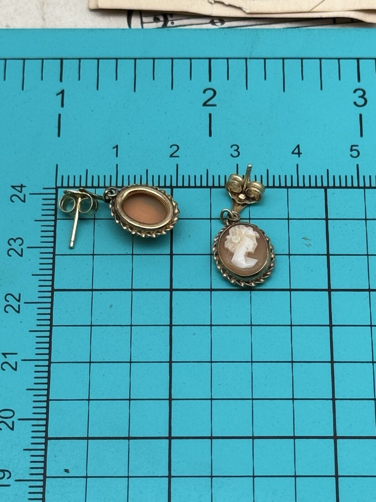 Vintage Goldtone Cameo Drop Earrings Post