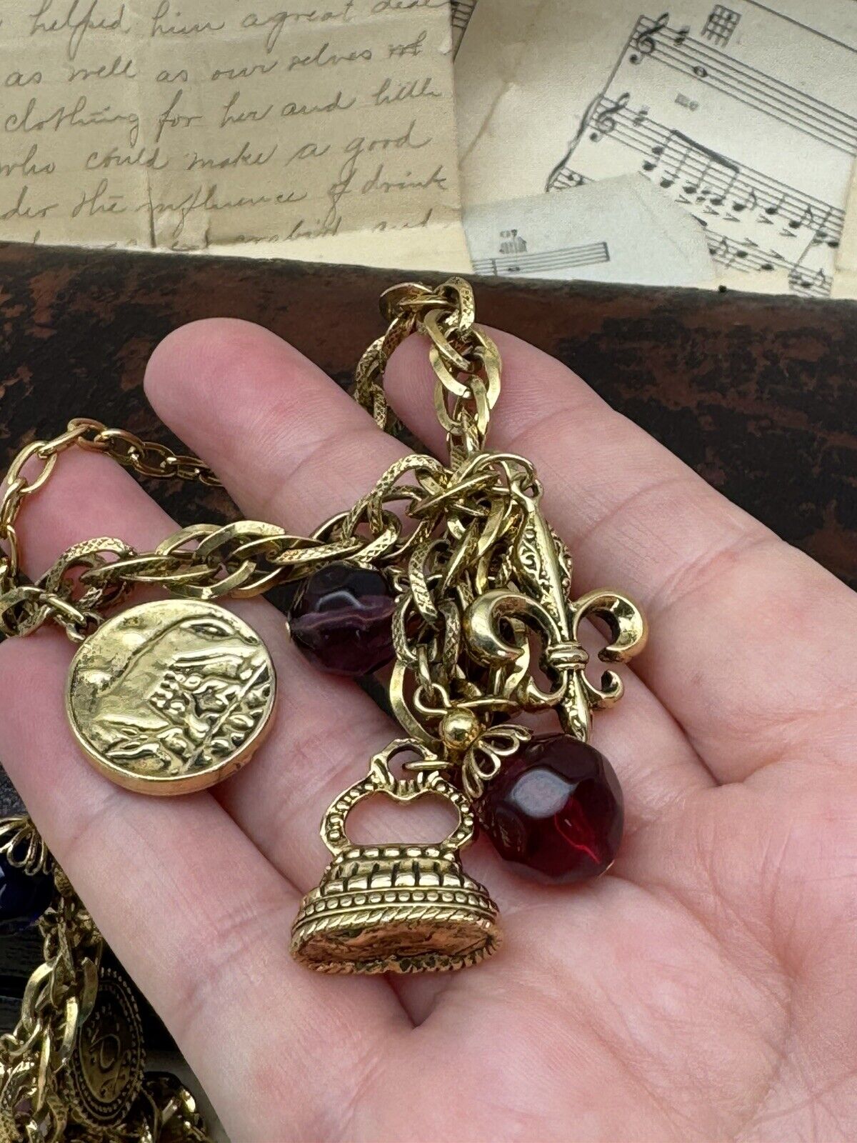 Vintage Goldtone Antique Style Charms Necklace