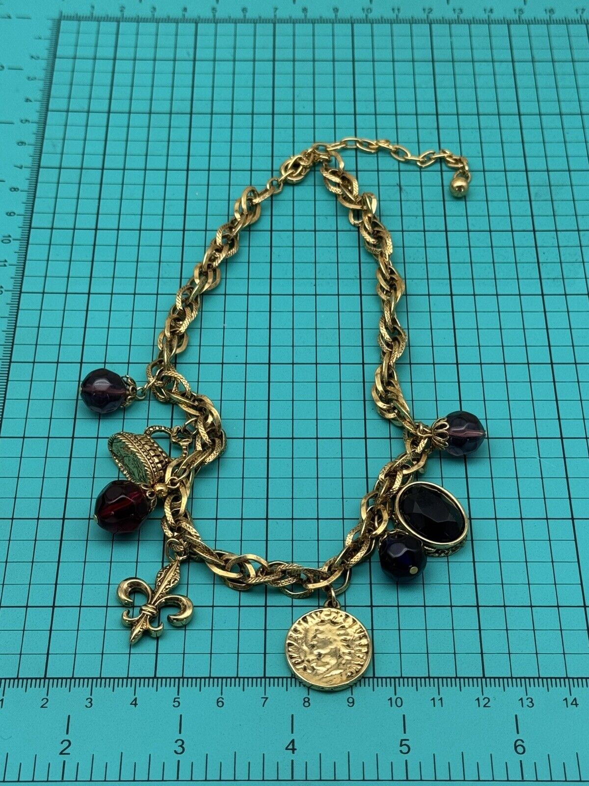 Vintage Goldtone Antique Style Charms Necklace