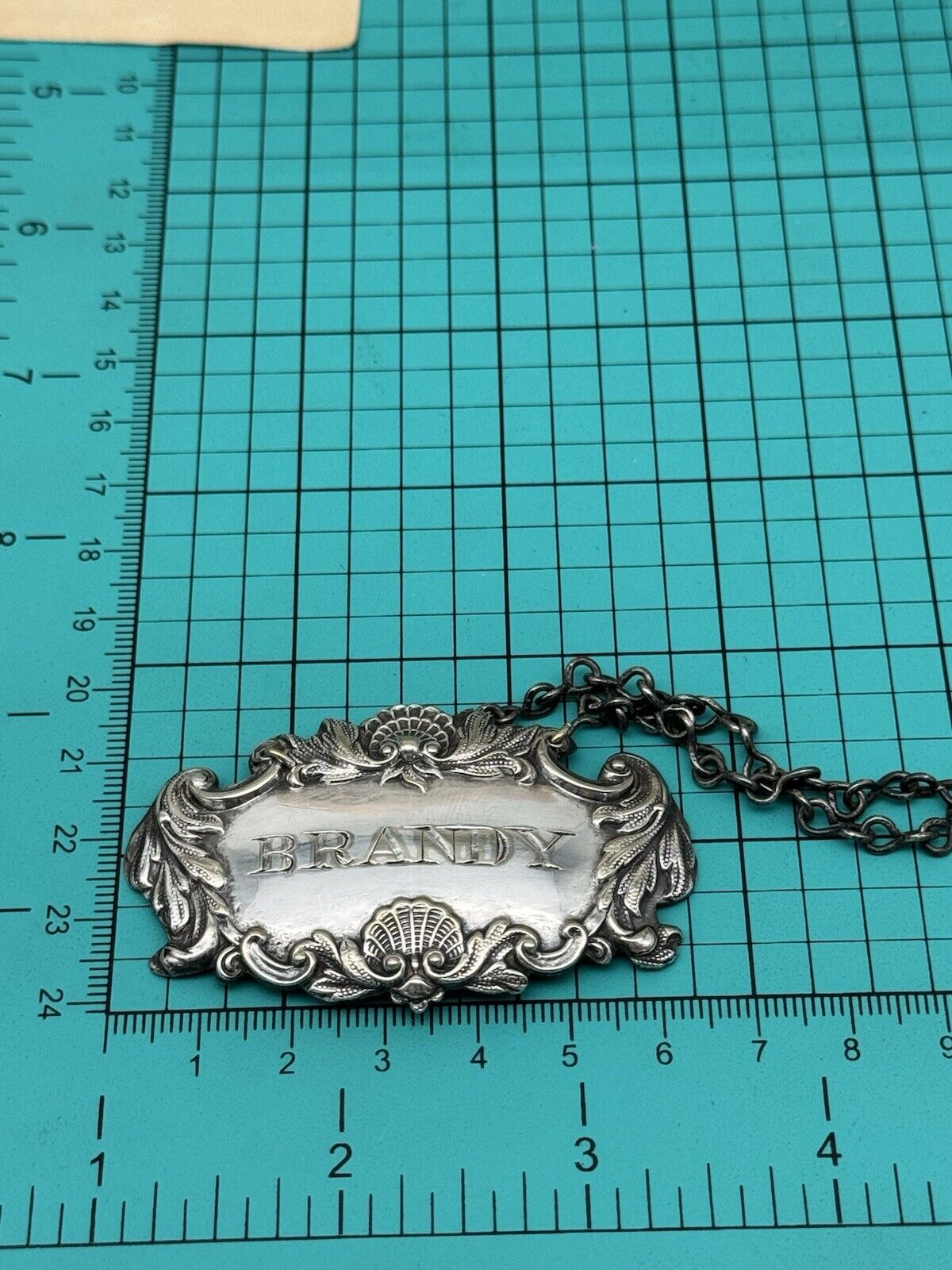 Antique BRANDY Bottle Tag Silverplate Sheffield Quality No Hallmarks