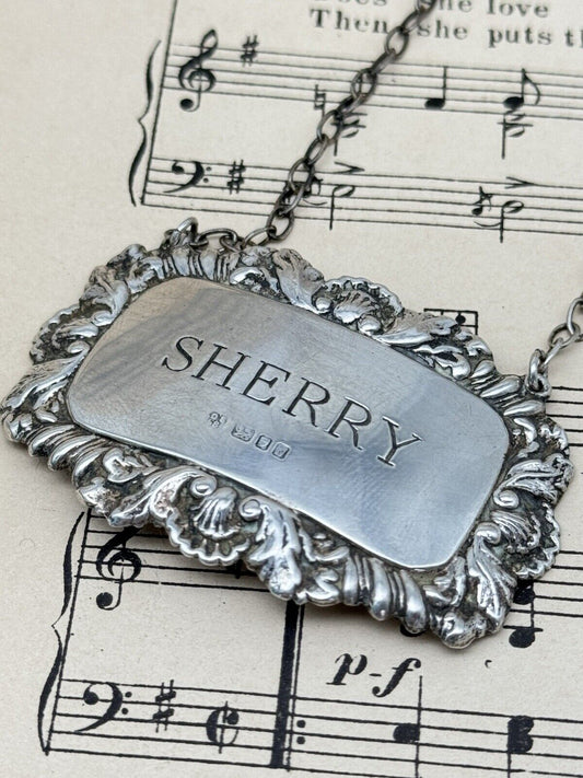 Sherry Bottle Label Tag  STERLING Silver English Sheffield