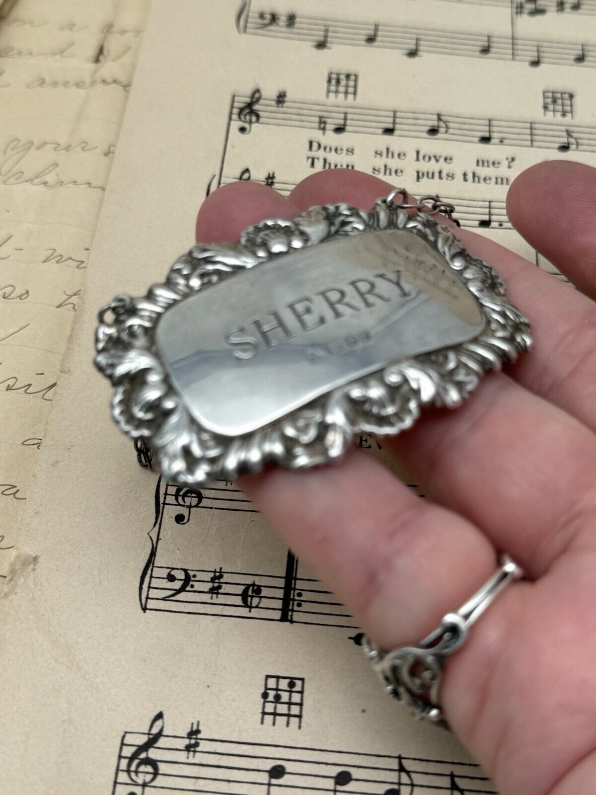 Sherry Bottle Label Tag  STERLING Silver English Sheffield