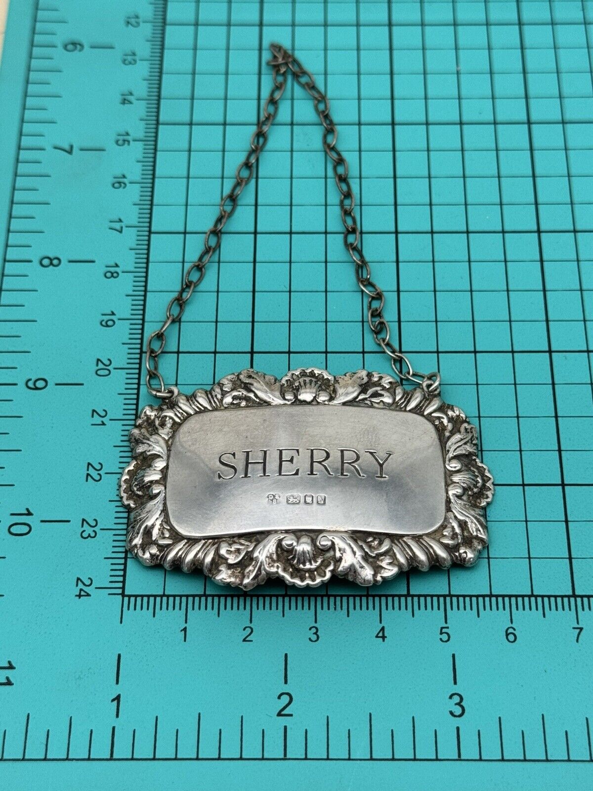 Sherry Bottle Label Tag  STERLING Silver English Sheffield