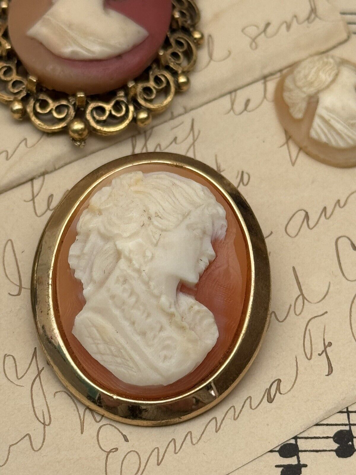 Vintage Cameo Brooch In Goldtone Frame