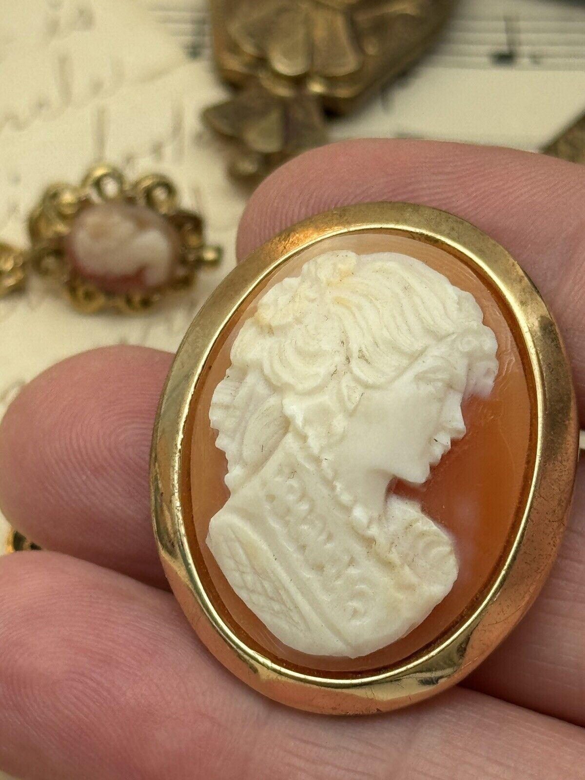 Vintage Cameo Brooch In Goldtone Frame