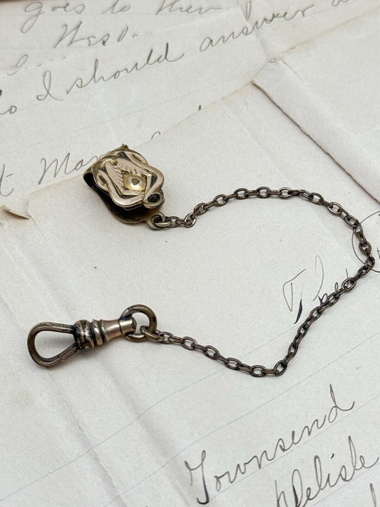 Antique Gold-Filled Pocket Watch Chain Clip Signed JFSS Ca. 5.5”