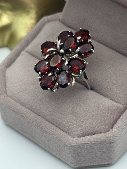 GORGEOUS Estate Sterling Silver Garnet Cocktail Cluster Ring