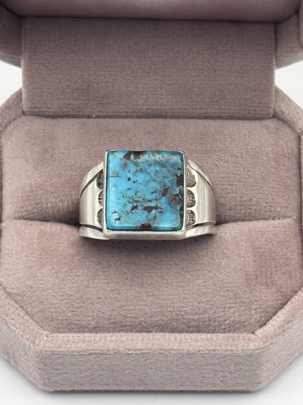 Vintage STERLING Artisan Turquoise Ring Handmade Signed C E Size  10.5