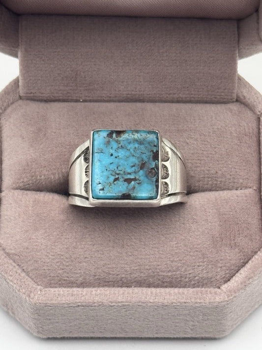 Vintage STERLING Artisan Turquoise Ring Handmade Signed C E Size  10.5