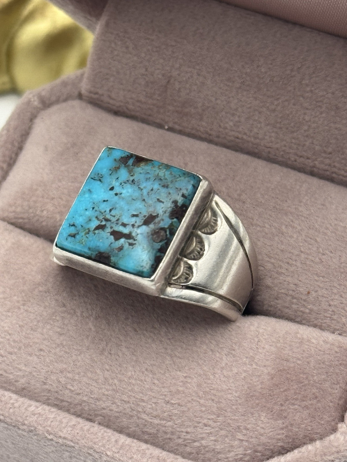 Vintage STERLING Artisan Turquoise Ring Handmade Signed C E Size  10.5