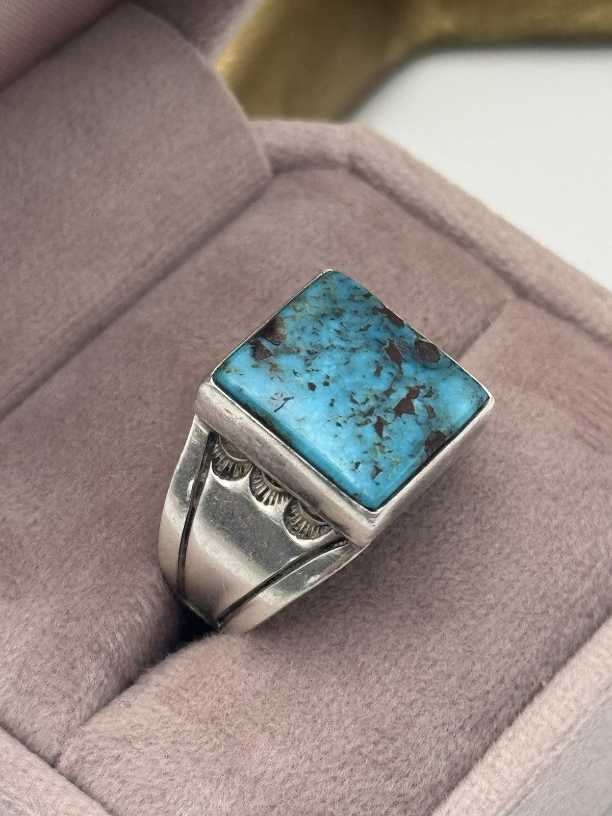 Vintage STERLING Artisan Turquoise Ring Handmade Signed C E Size  10.5