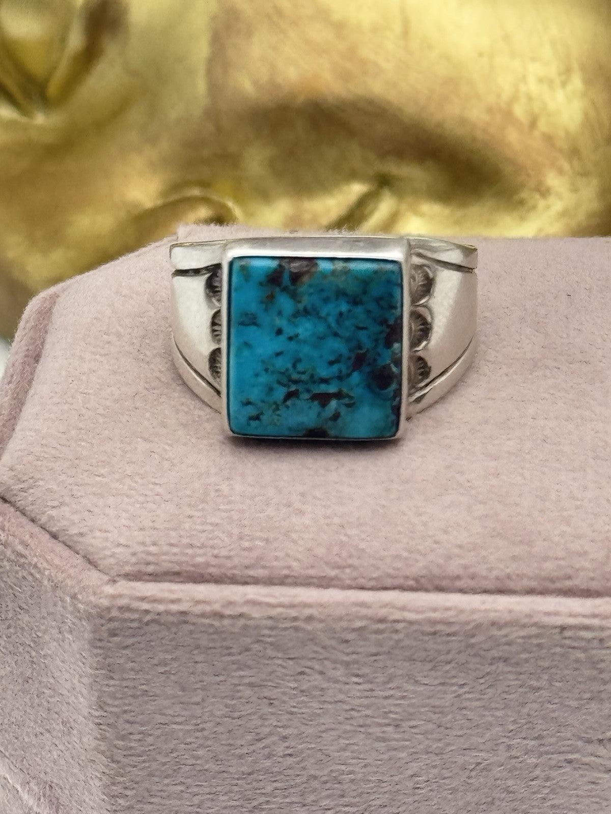 Vintage STERLING Artisan Turquoise Ring Handmade Signed C E Size  10.5