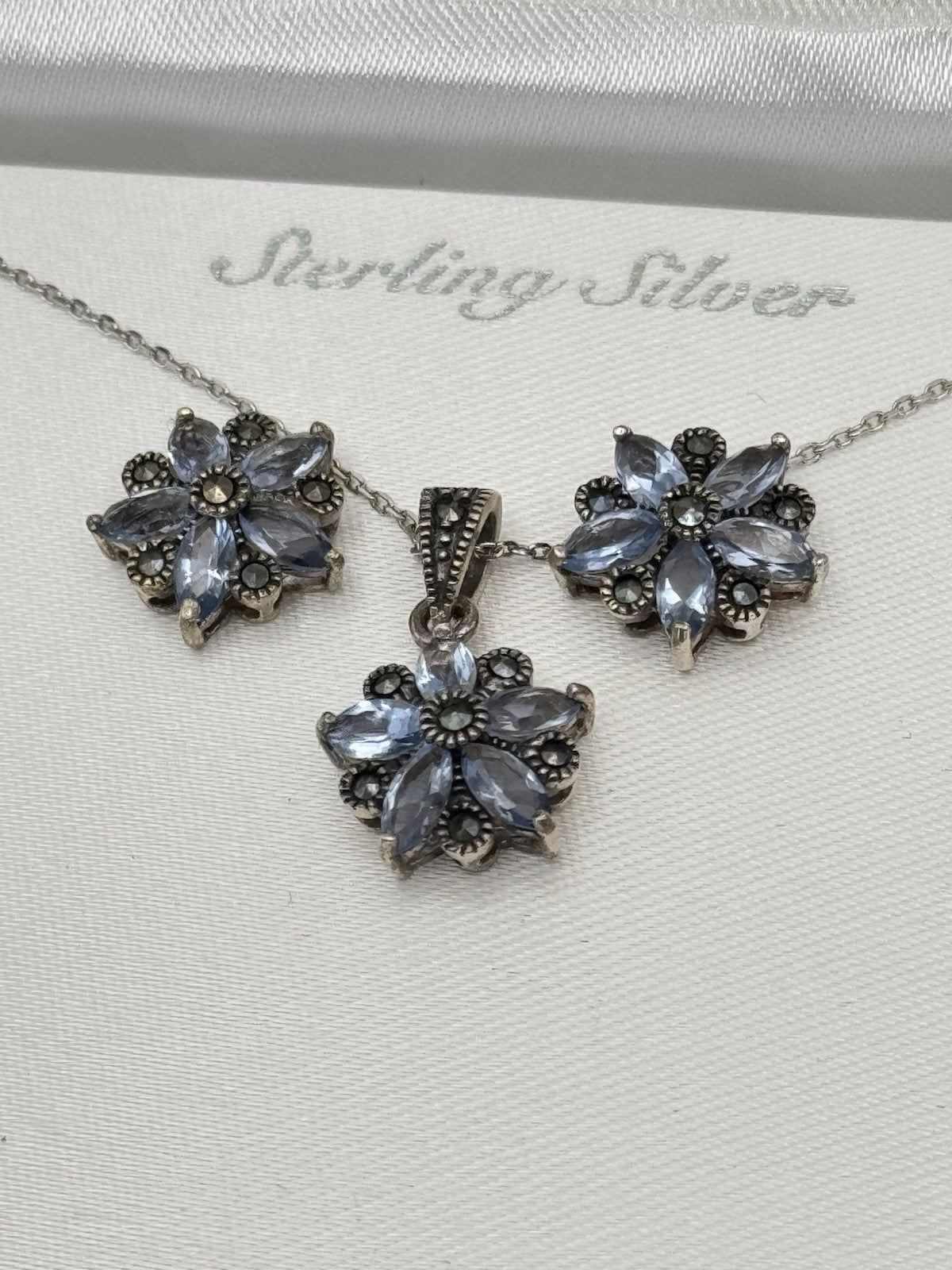 Vintage Sterling Jewelry Set In Original Case Earring & Pendant Necklace