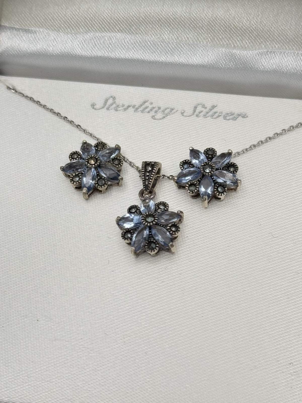 Vintage Sterling Jewelry Set In Original Case Earring & Pendant Necklace