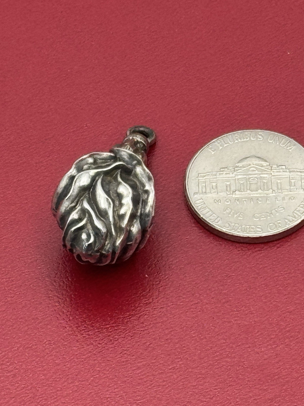 Vintage Sterling Religious Rose Pendant Reoussé