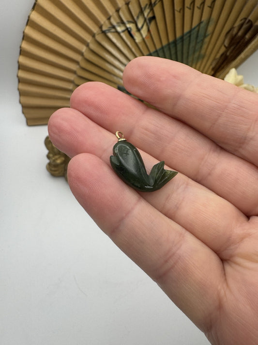 Vintage Carved JADE Whale Charm ESTATE FIND