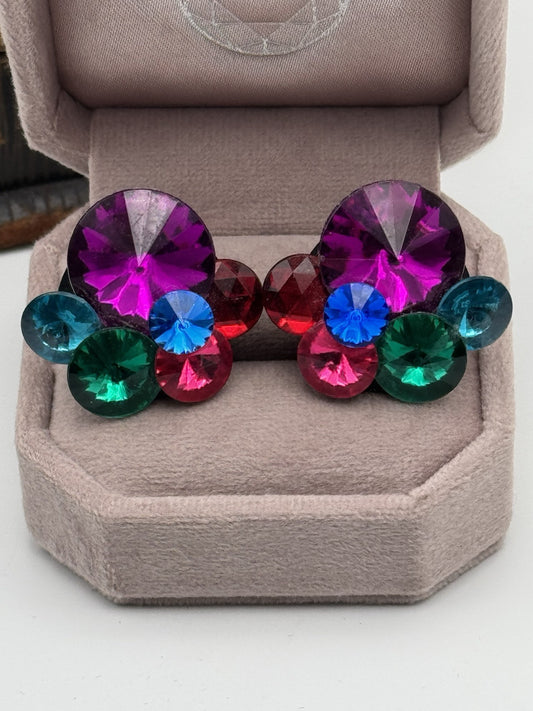 Vintage 80s Earrings Lucite Rhinestones Clip-on ESTATE FIND