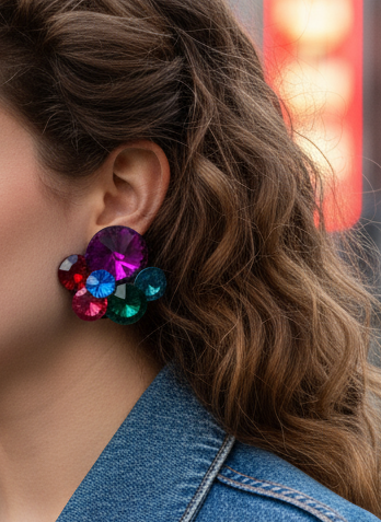 Vintage 80s Earrings Lucite Rhinestones Clip-on ESTATE FIND