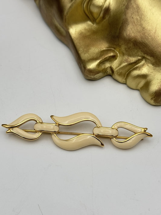 Vintage Monet Enamel Goldtone Modernist Style Brooch 3” ESTATE FIND