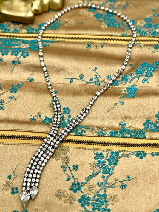 Vintage Clear Rhinestone Necklace ART DECO LARIAT Style ESTATE FIND 18” Inside
