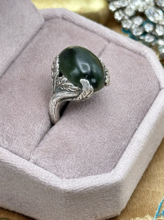 Vintage STERLING JADE RING Artisan Made Nature Inspired 5.5 ESTATE FIND