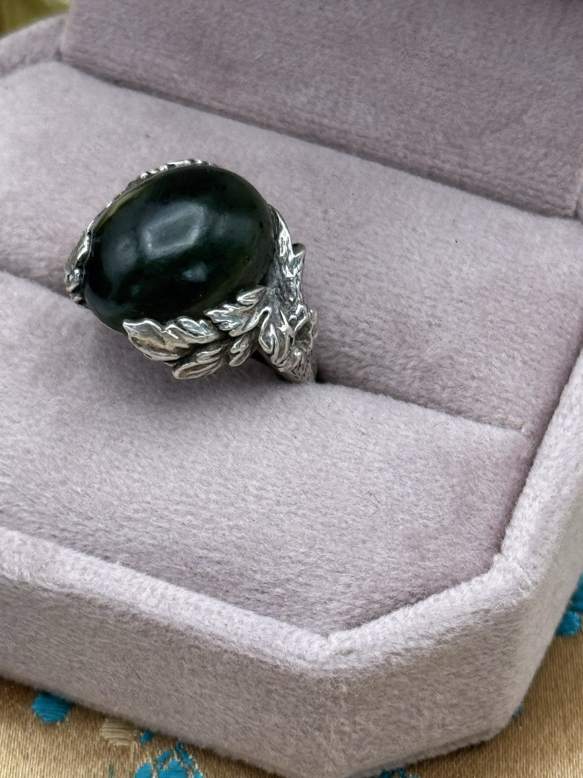 Vintage STERLING JADE RING Artisan Made Nature Inspired 5.5 ESTATE FIND