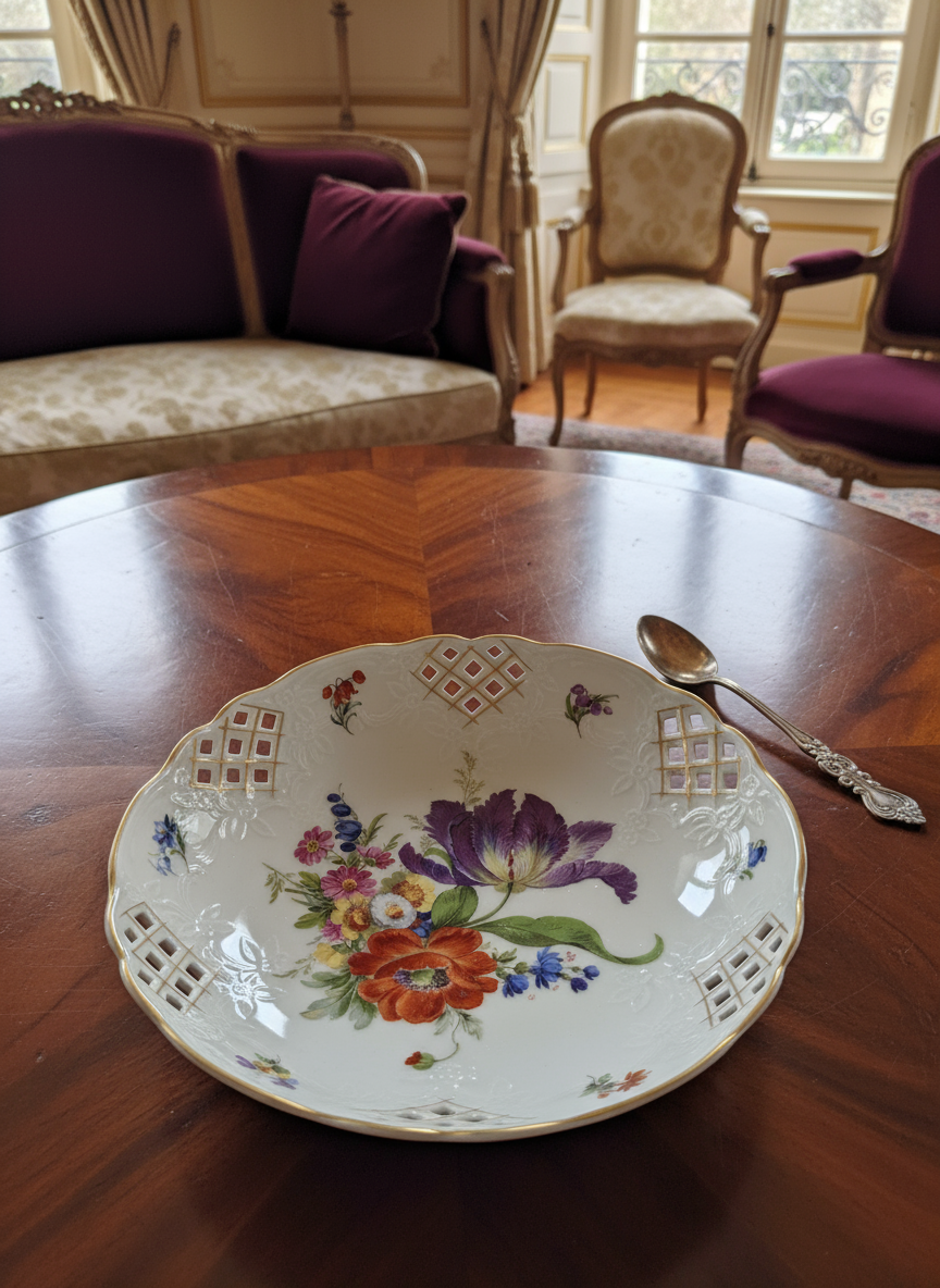 Vintage Floral Reticulated Bowl Porcelain HEDWIG 8”  Estate Find