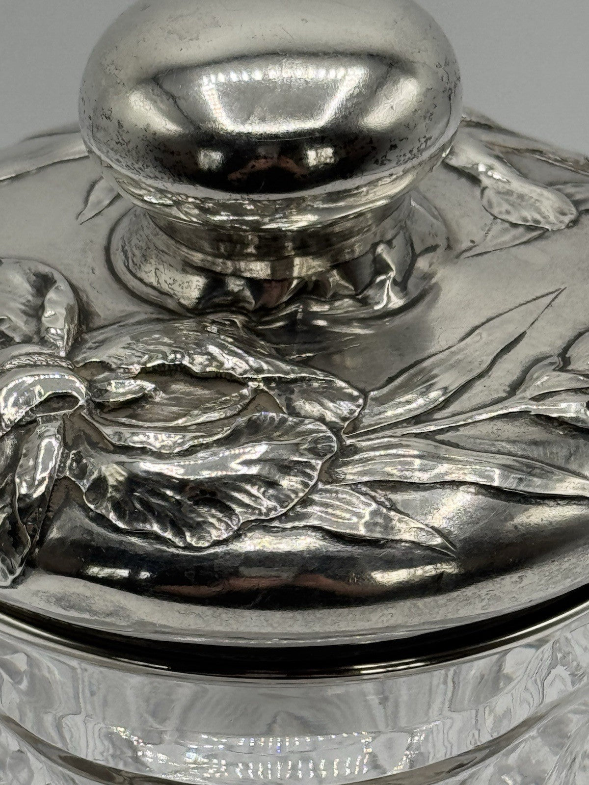 Antique AMERICAN BRILLIANT Sterling Lidded Biscuit Barrel Circa 7.5”h
