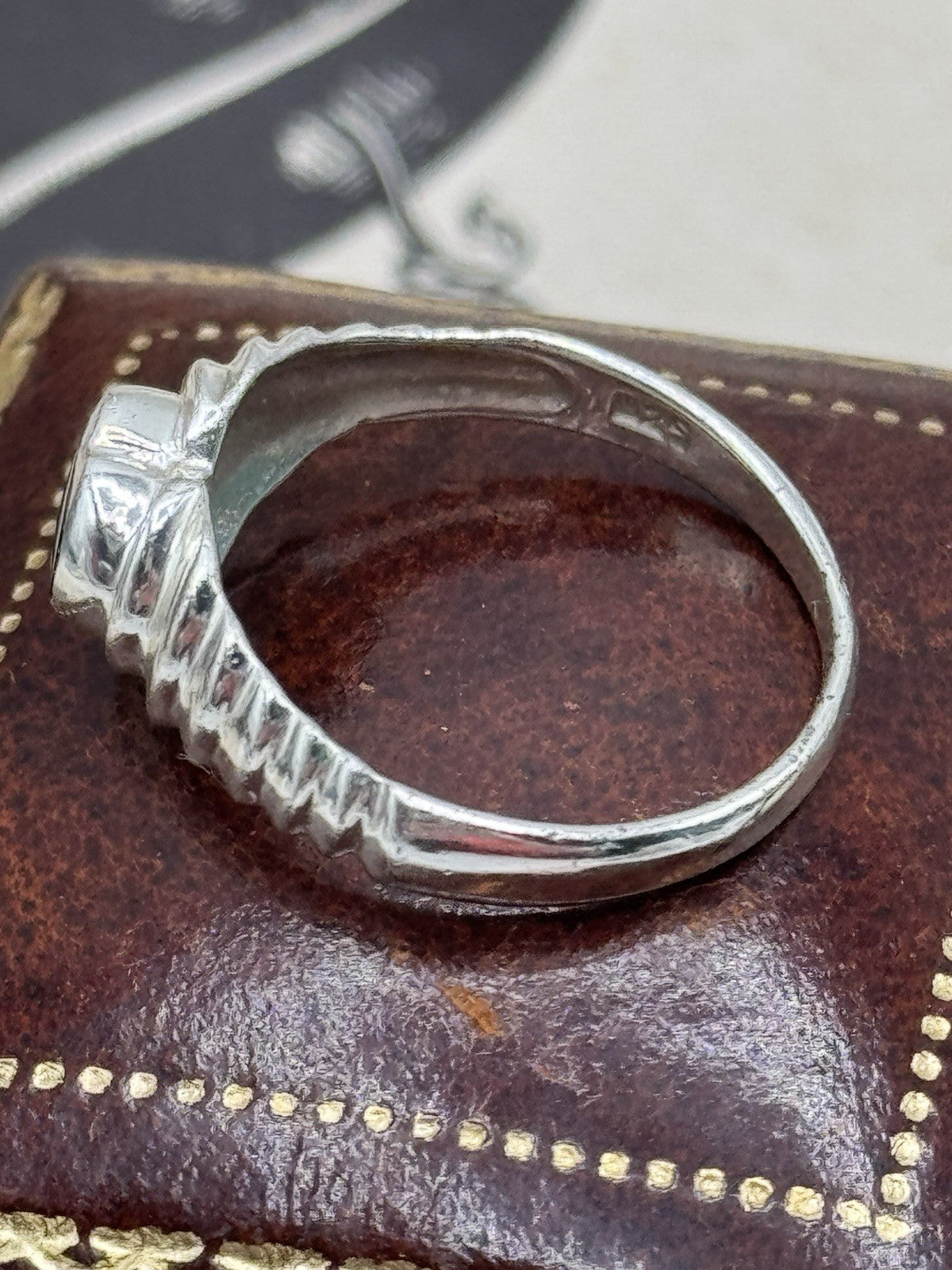 Sterling Silver BLACK ONYX Heart Ring Size 7.75