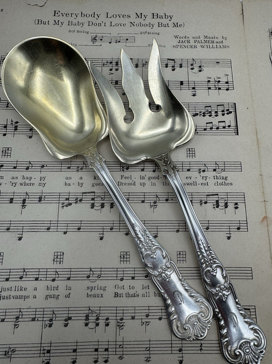 Antique Silverplate GORHAM Richmond 1897  Serving Set Fork & Spoon Goldwash