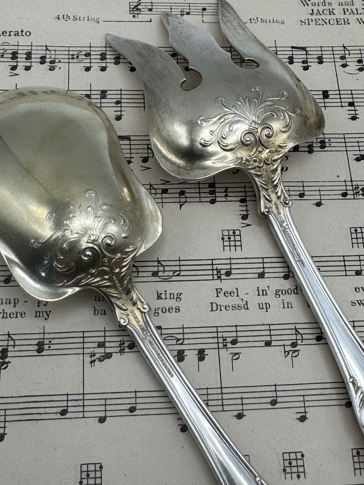 Antique Silverplate GORHAM Richmond 1897  Serving Set Fork & Spoon Goldwash