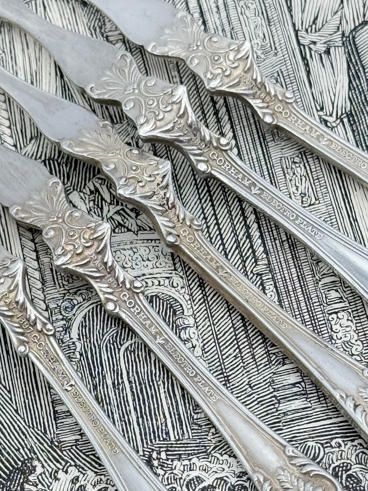 10 Antique Silverplate GORHAM Richmond 1897 Nut Picks Monogrammed RARE