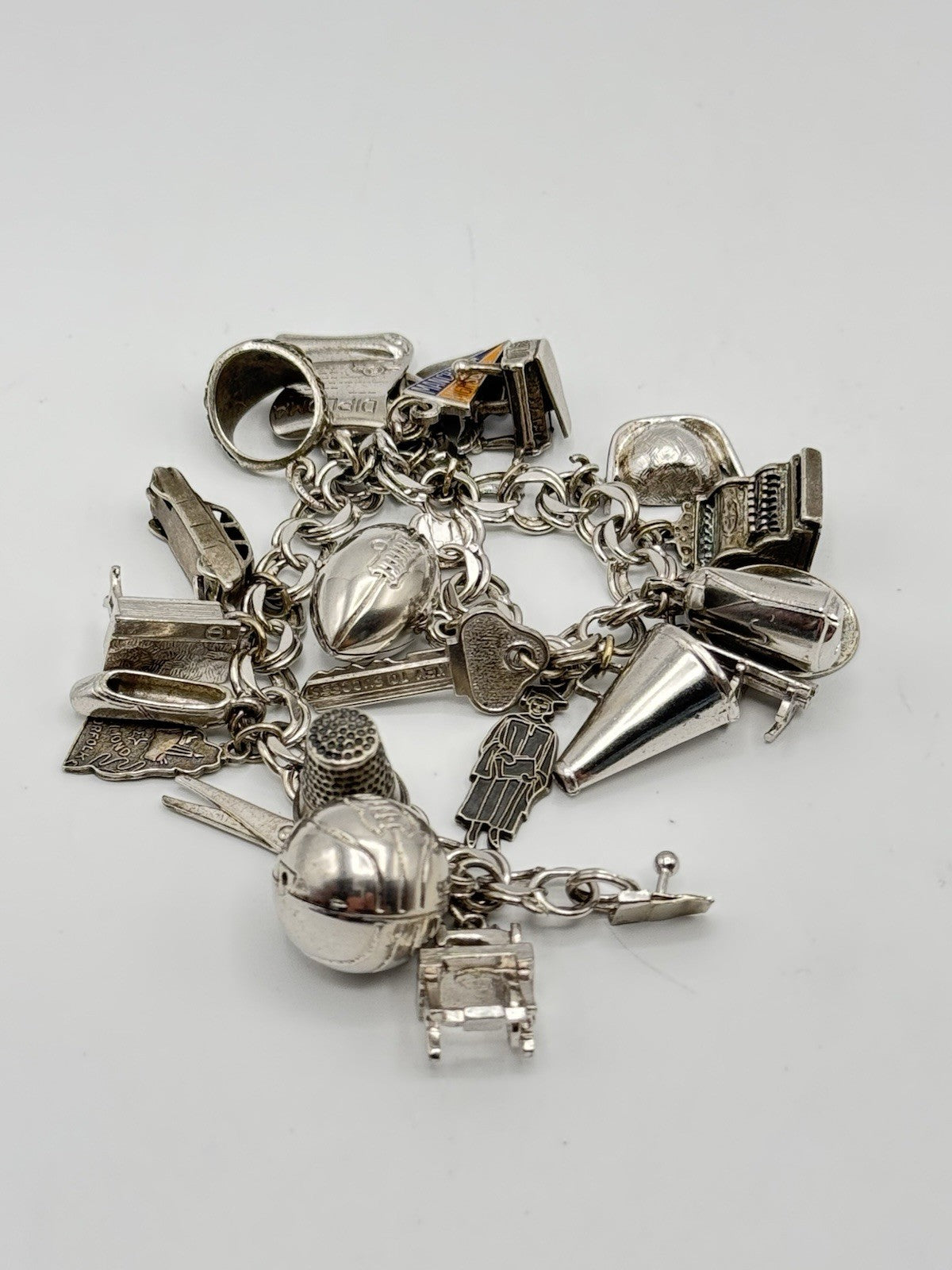 Vintage Sterling LOADED Charm Bracelet 23 Charms 6.5” ESTATE FIND