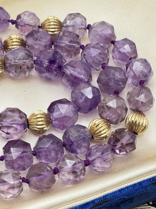 Vintage Faceted Amethyst Necklace Bead Necklace 30” Never Ending Knotted