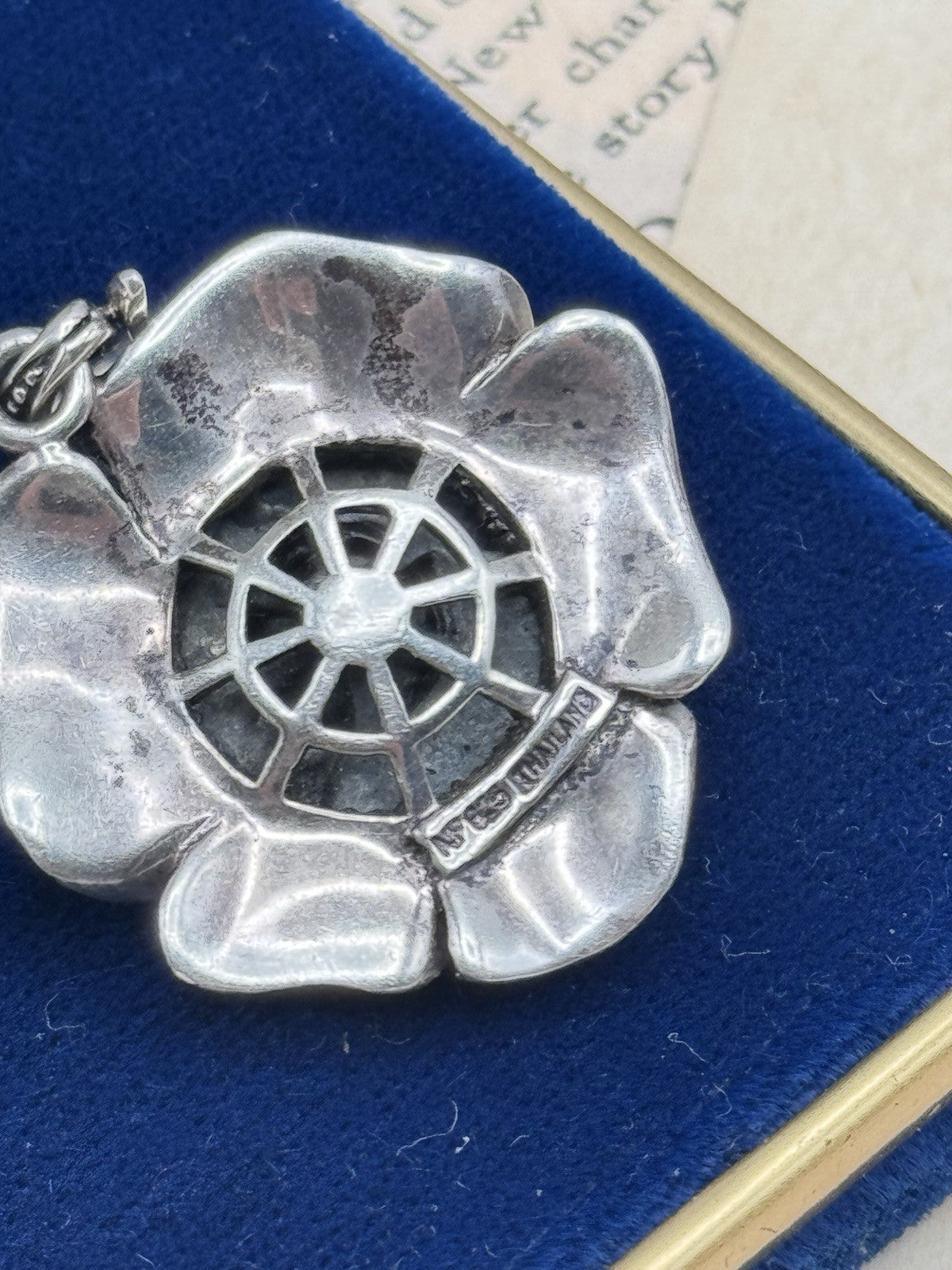 Vintage 925 STERLING SILVER Rose Marcasite Pendant  Clips On ESTATE FIND