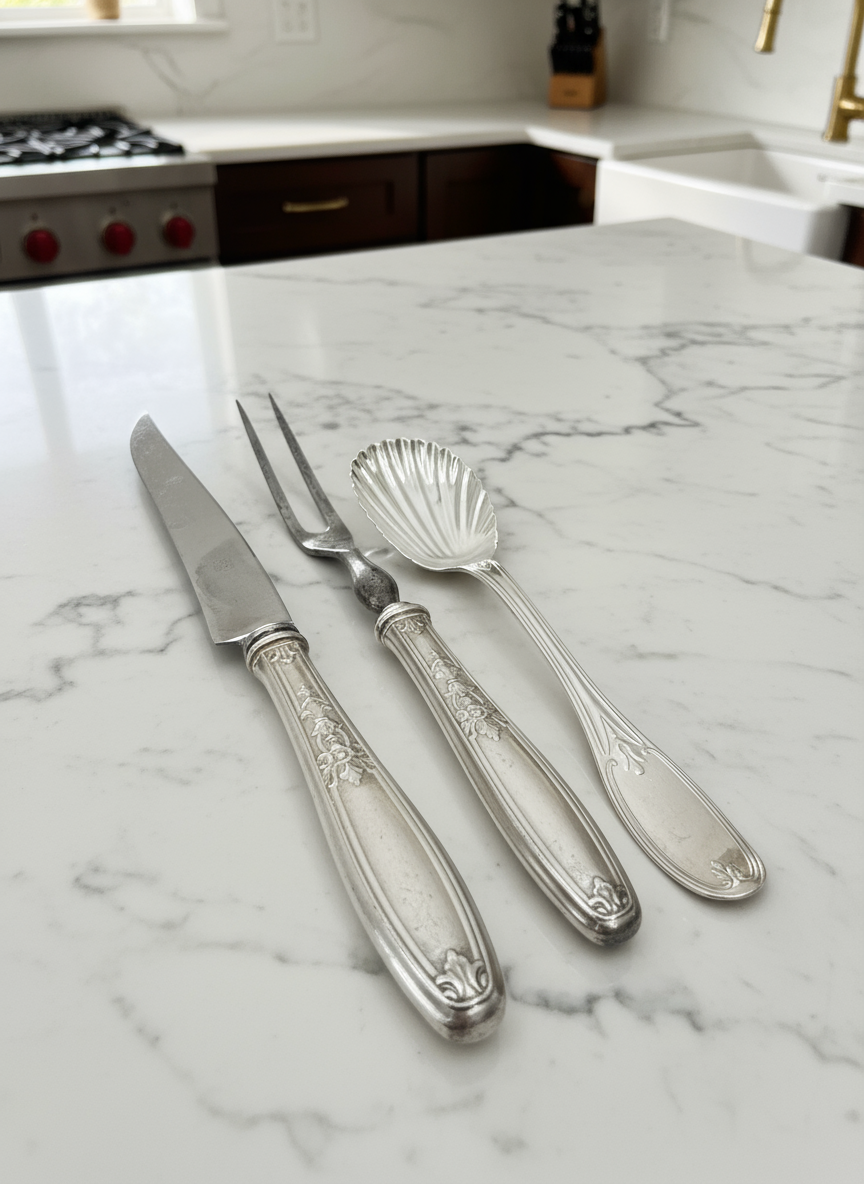 Vintage Silverplate Carving Set & Sugar She’ll Spoon 1847 ROGERS