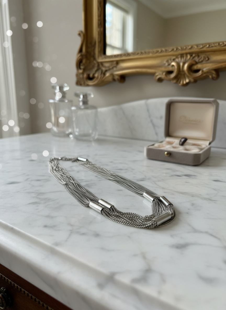 Silvertone Tassel Chain Necklace Circa 31” Inside ESTATE FIND