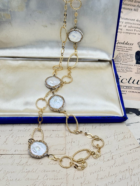 ESTATE FIND Freshwater Baroque Pearl Goldtone Necklace Never Ending Circa 36”