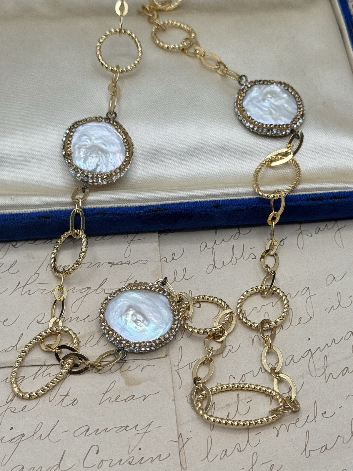 ESTATE FIND Freshwater Baroque Pearl Goldtone Necklace Never Ending Circa 36”