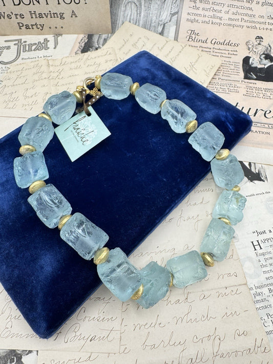 Estate Find AQUA Beach Glass Cube Necklace 16.5” with TAG Original Retail $176