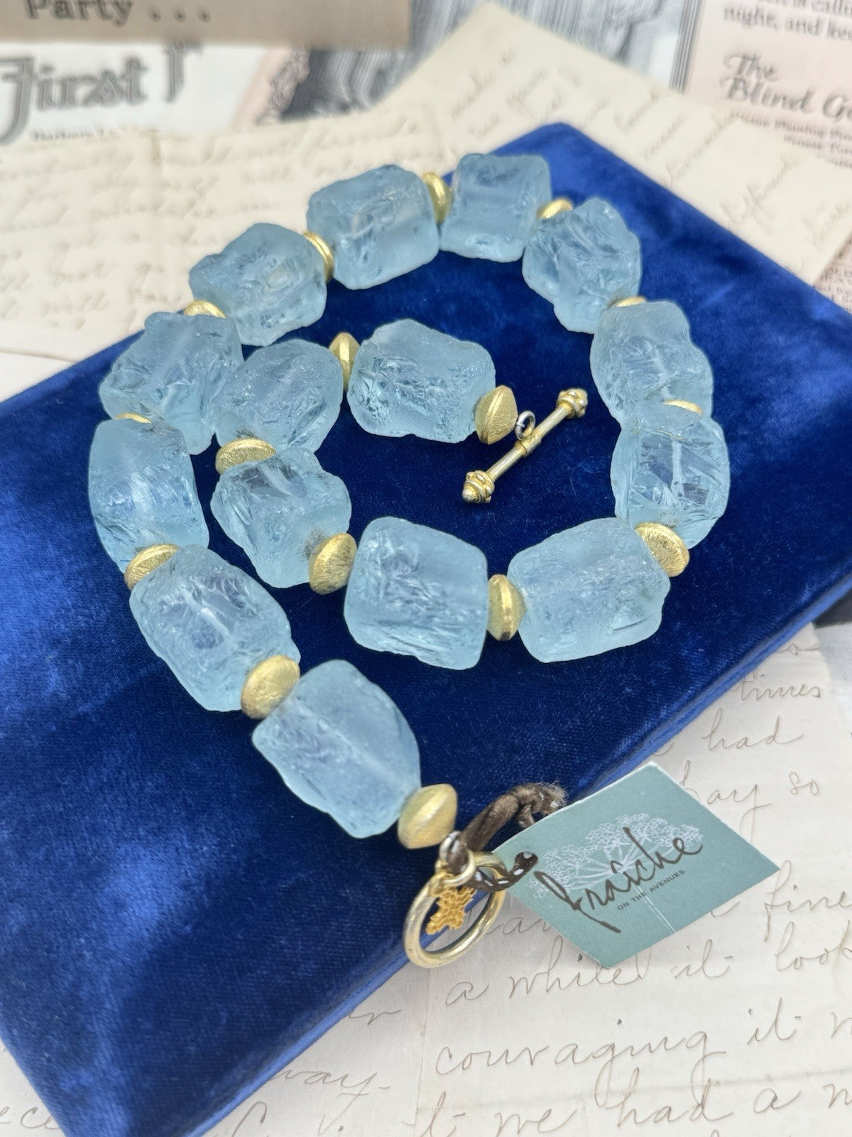 Estate Find AQUA Beach Glass Cube Necklace 16.5” with TAG Original Retail $176