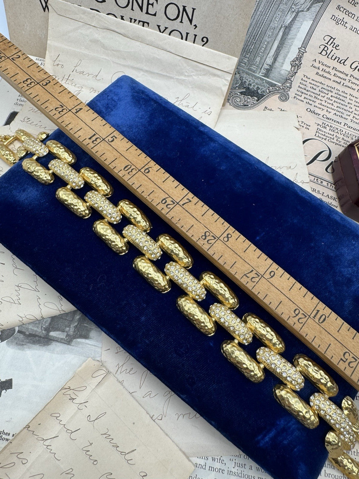 Chunky Karine Sultan Necklace Goldtone Rhinestone Accents ESTATE FIND 19”