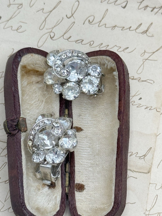 Vintage SIGNED Weiss Clear Rhinestone Earrings Clip-on ESTATE FIND