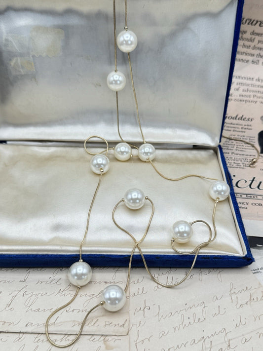 Estate Find Tassel Simulated Pearl Wrap Necklace 59”