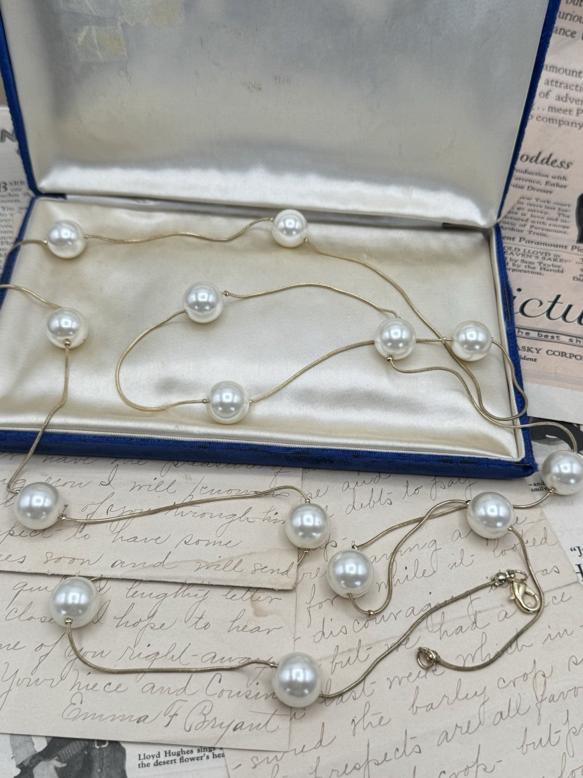 Estate Find Tassel Simulated Pearl Wrap Necklace 59”